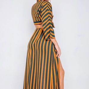 Striped front tie top with skirt set